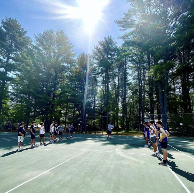 Campers gathered on the tennis courts